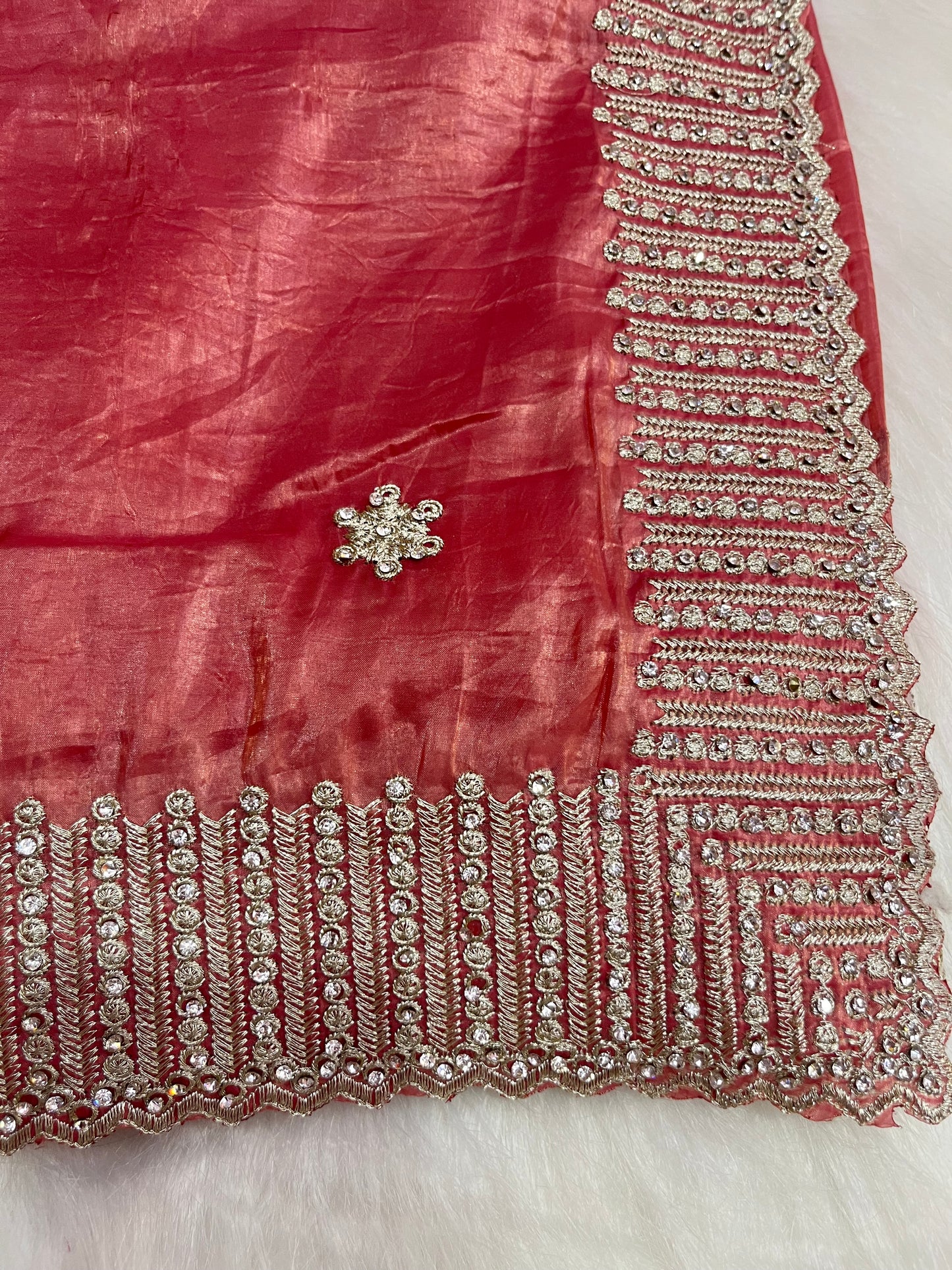 Zari stone heavy border gold crush