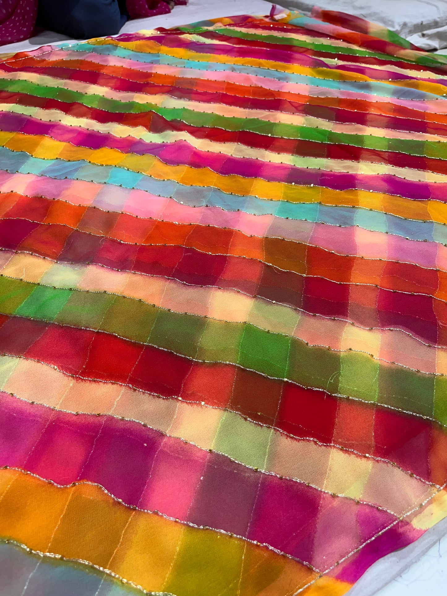 Lehriya cut beads hand work saree
