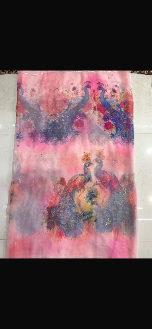 Peacock foil saree