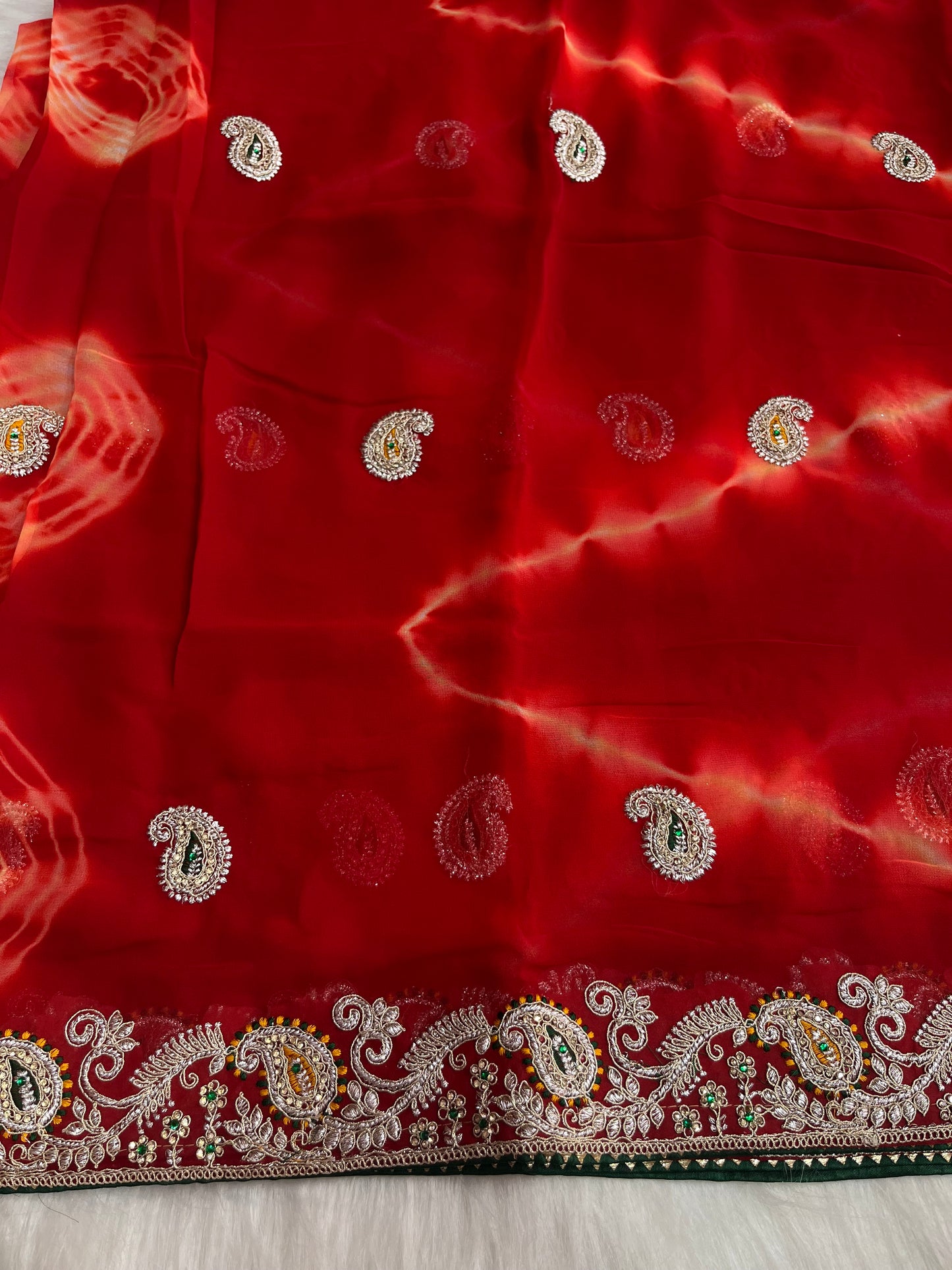 Beautiful red sibori bandej saree