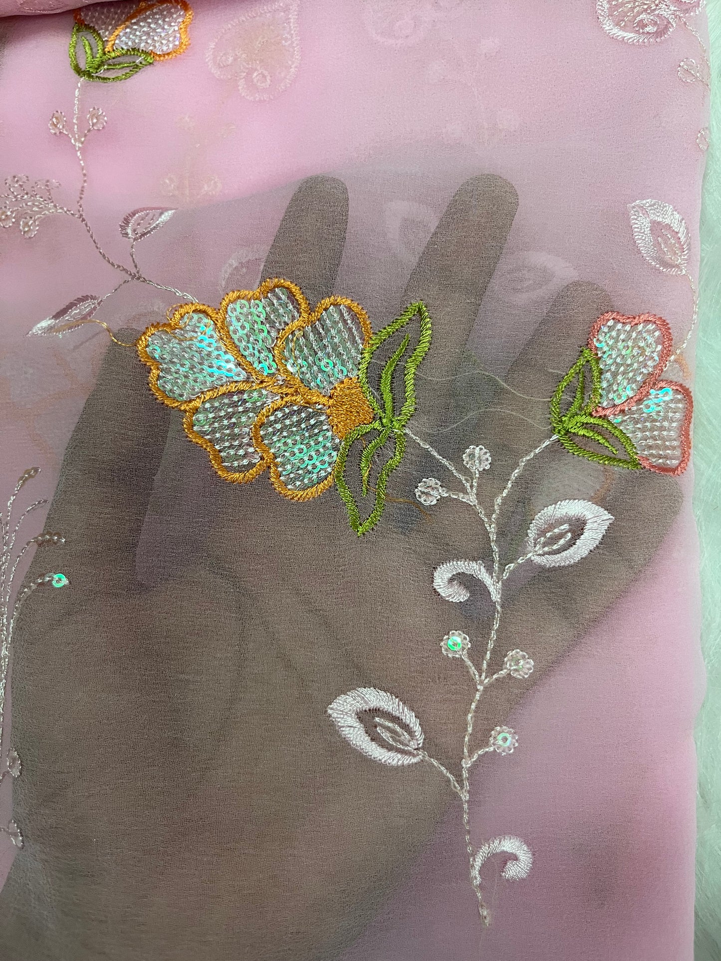 embroidary and sequence work saree