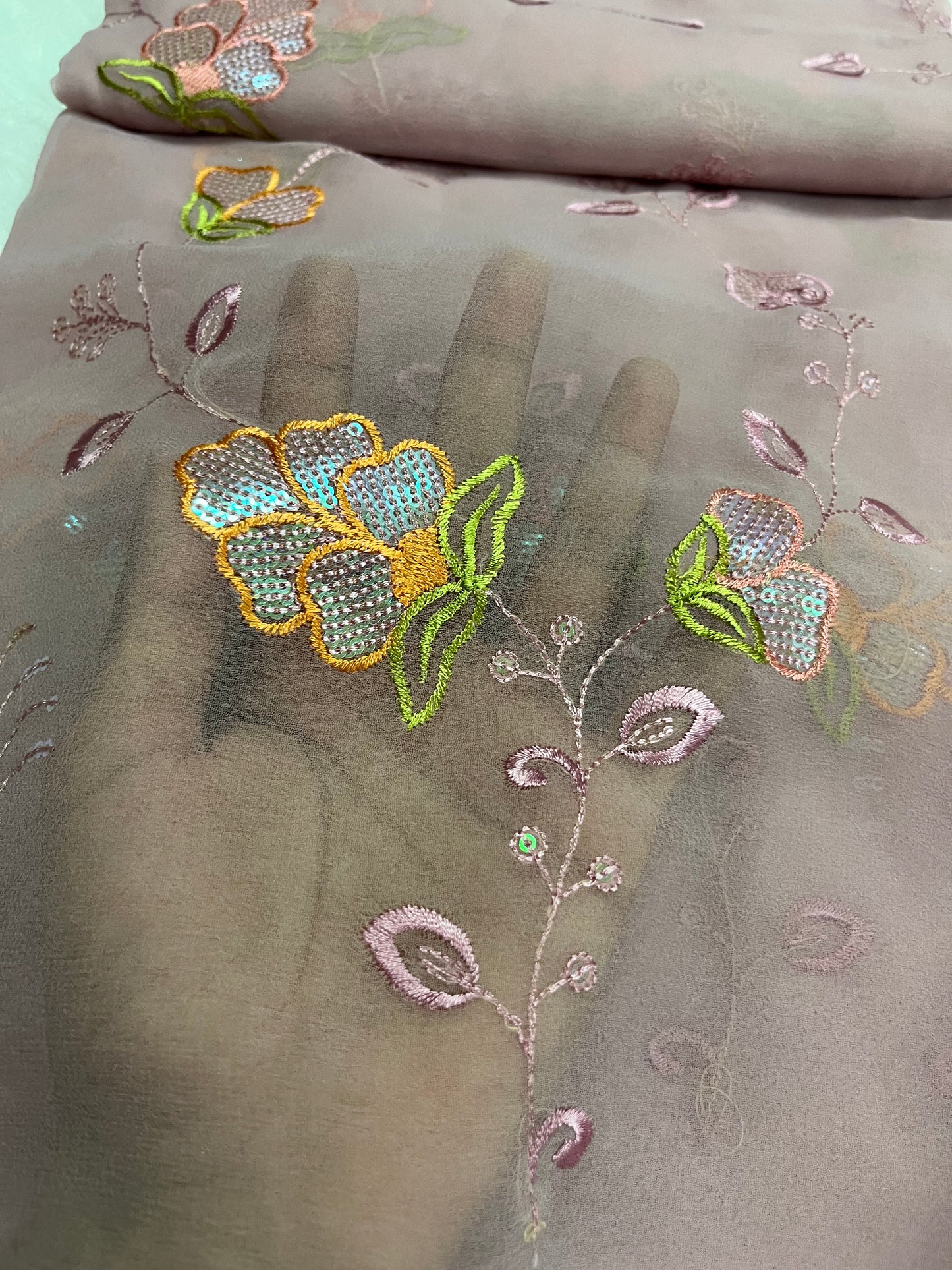 pyaji pink colour embroidary and sequence floral