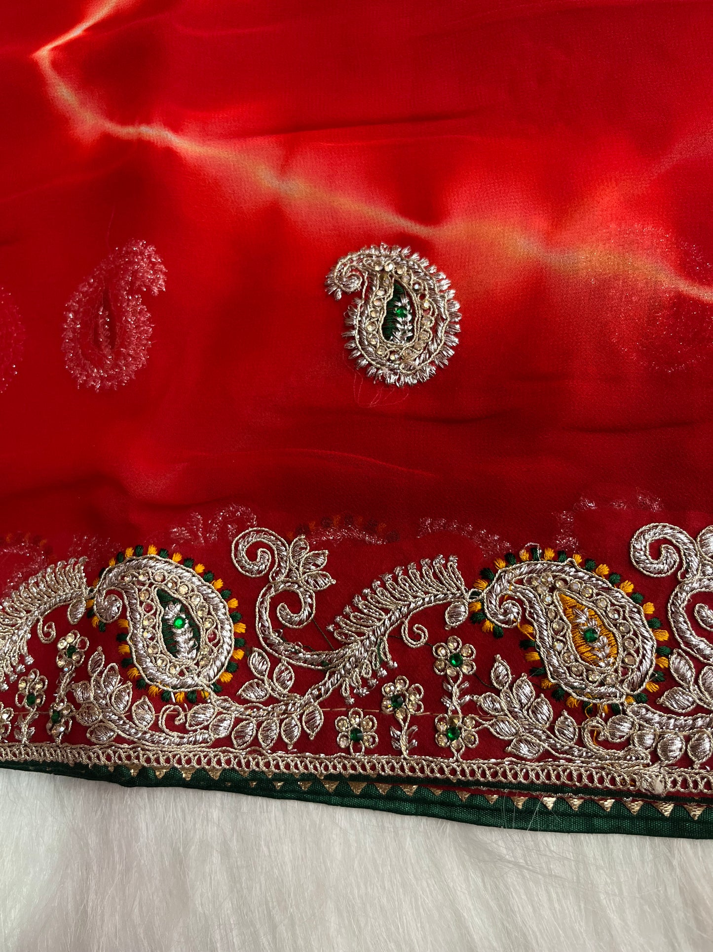 Beautiful red sibori bandej saree