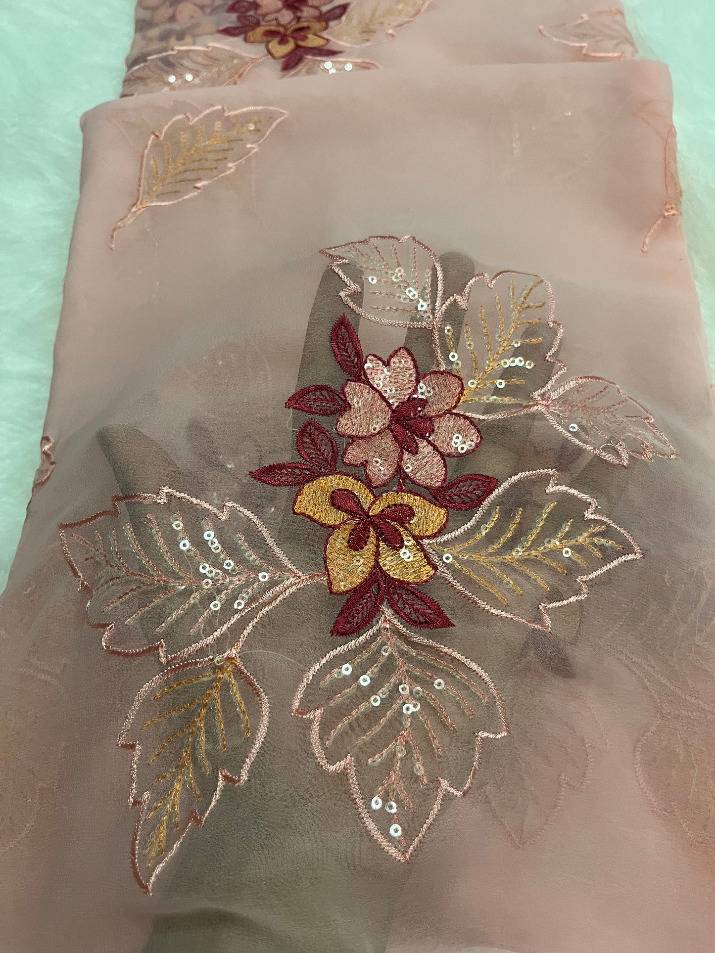 embroidary and sequence work peach colour
