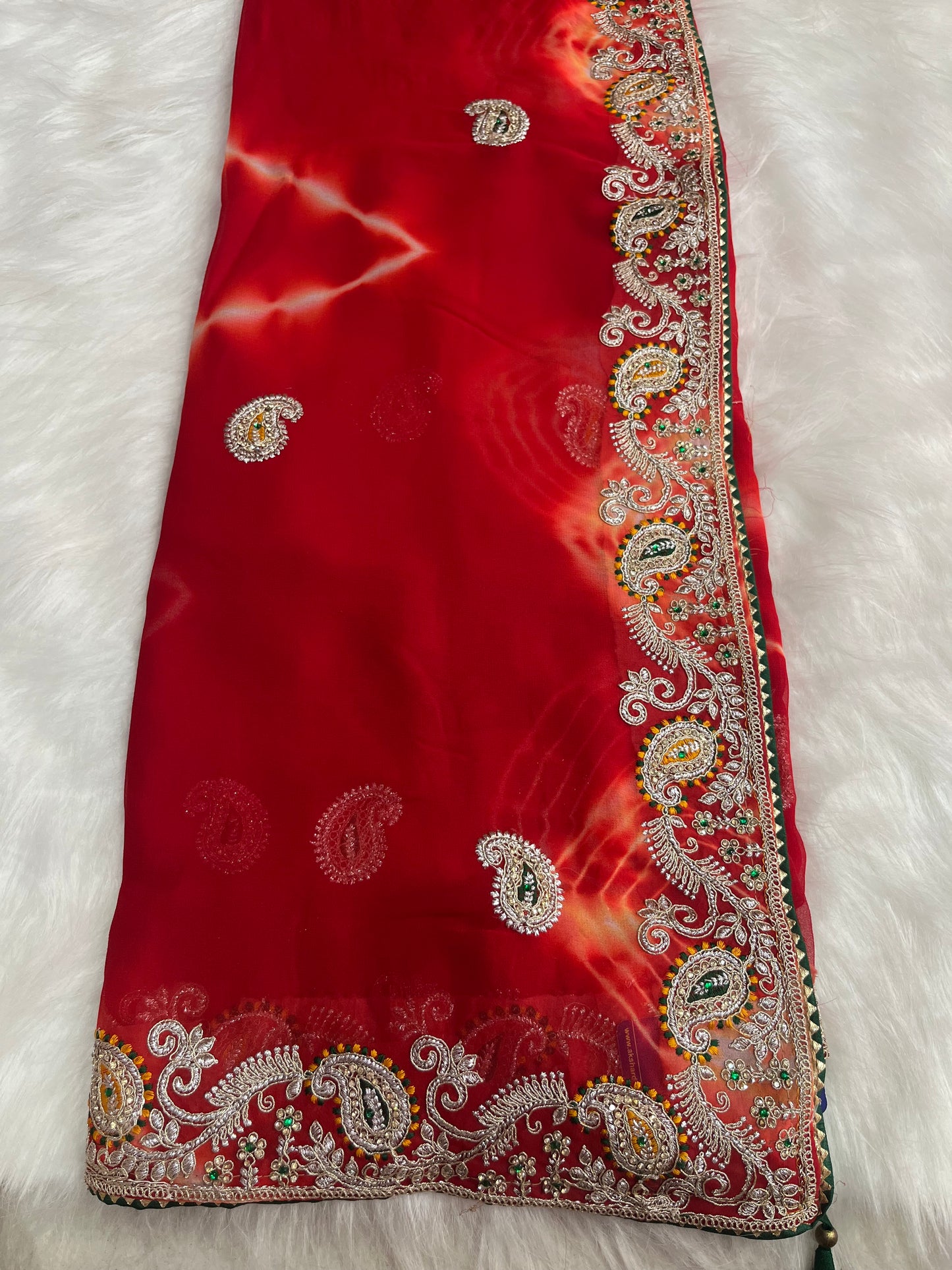 Beautiful red sibori bandej saree