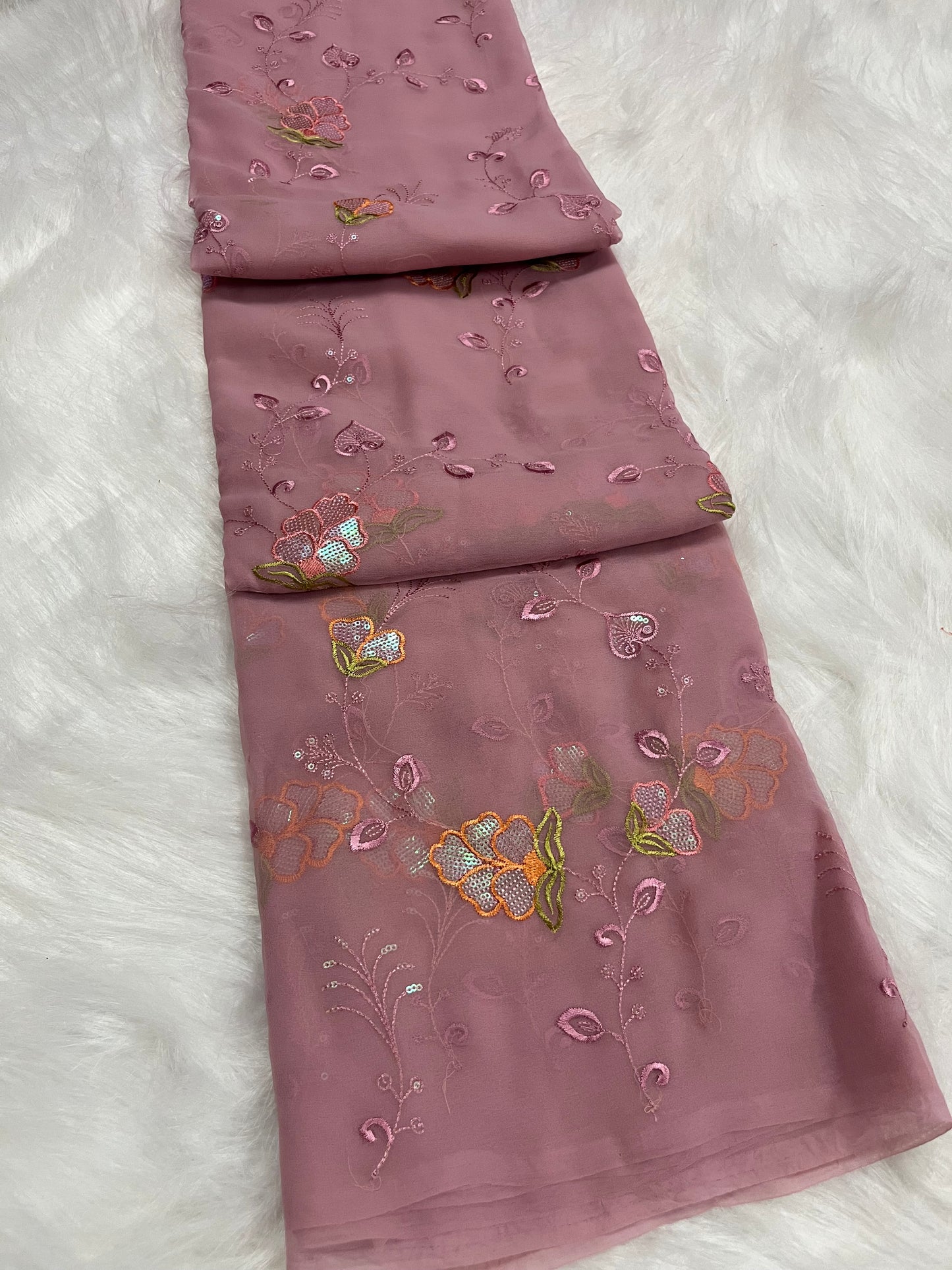 pyaji pink colour embroidary and sequence floral