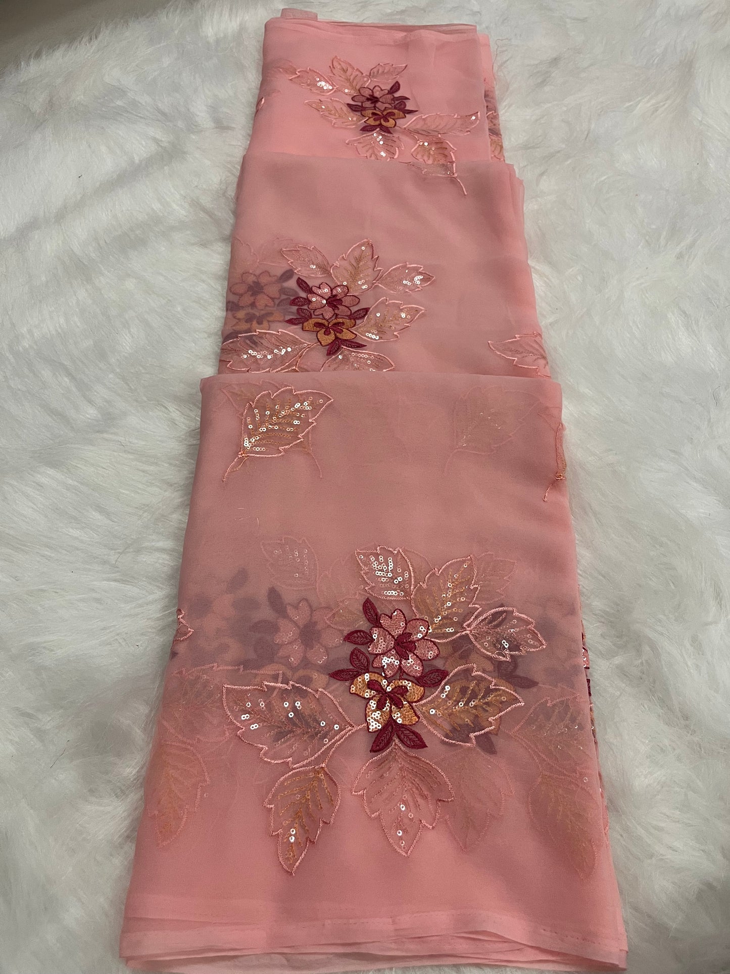 embroidary and sequence work peach colour