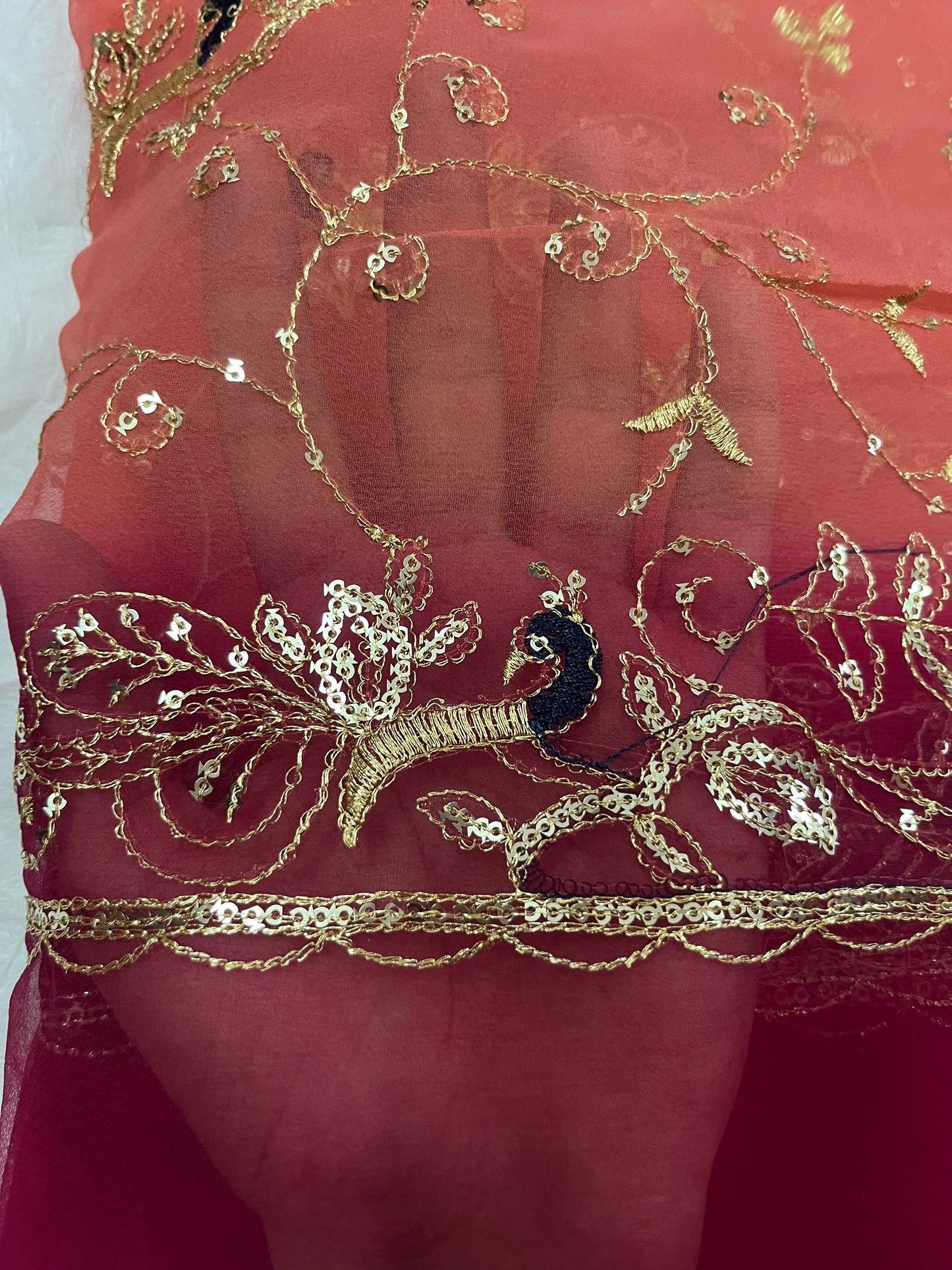 bidami and red border mor jaal saree