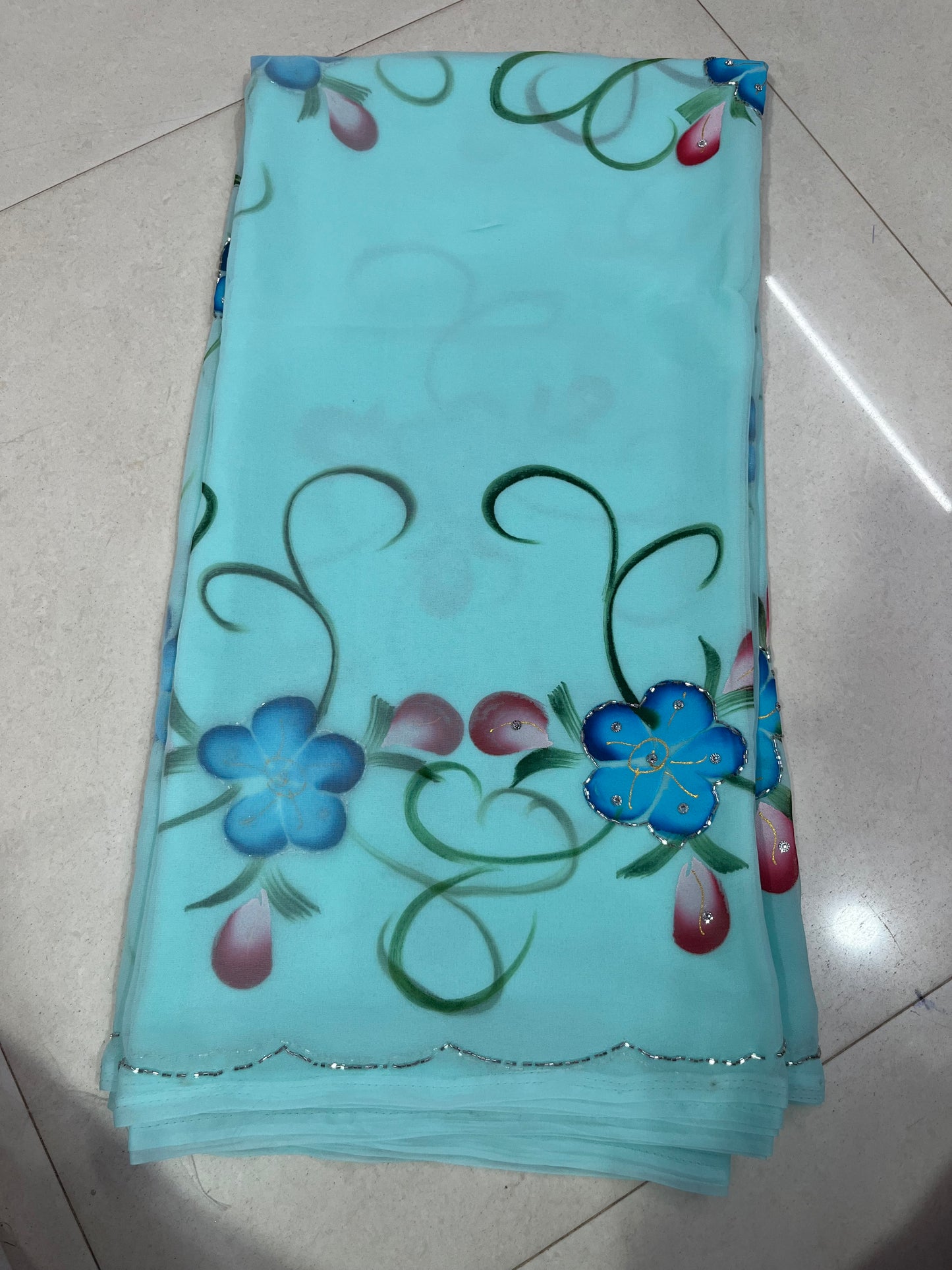 Brush painting with beads work