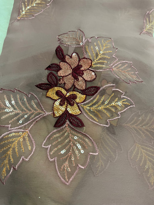 embroidary and sequence work wine colour