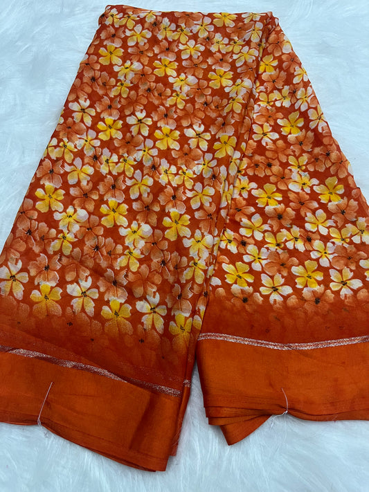 orange floral saree