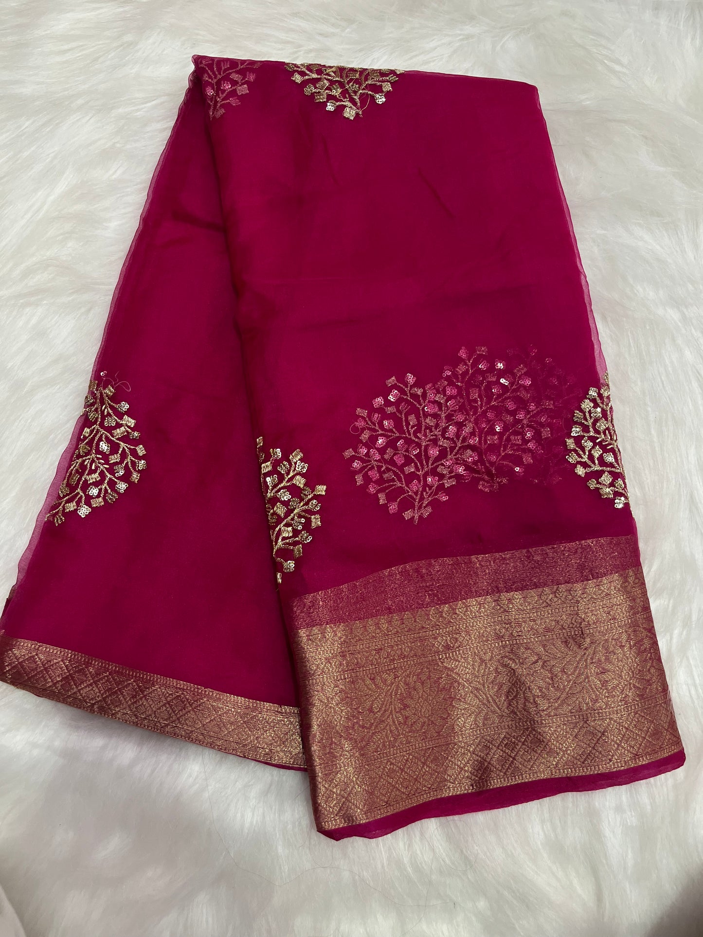 Organza zari border and butti work with blouse