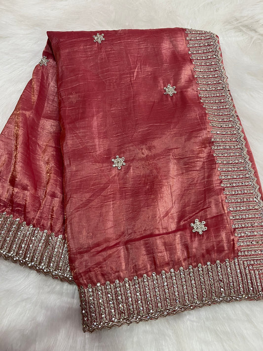 Zari stone heavy border gold crush