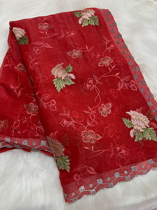 Stone scalpe border  resham butti