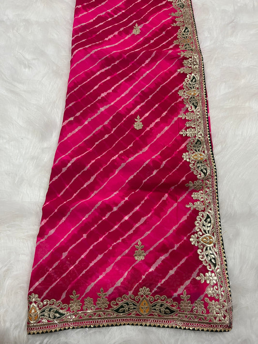 Rani pink lehriya gota patti work