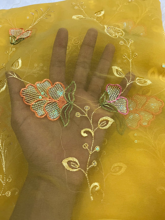 embroidery and sequence floral saree
