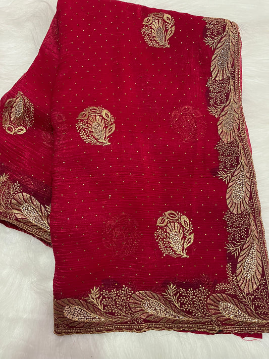 Designer zari border and butti saree