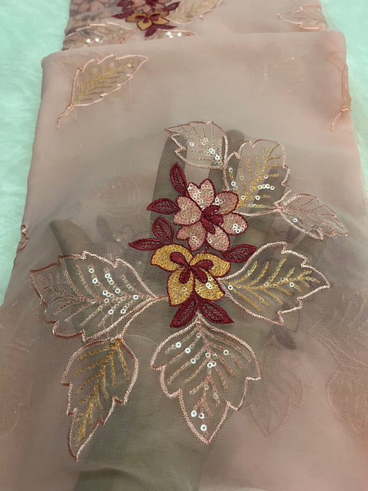 embroidary and sequence work peach colour