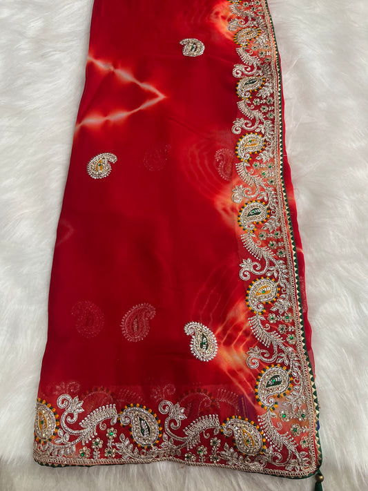 Beautiful red sibori bandej saree