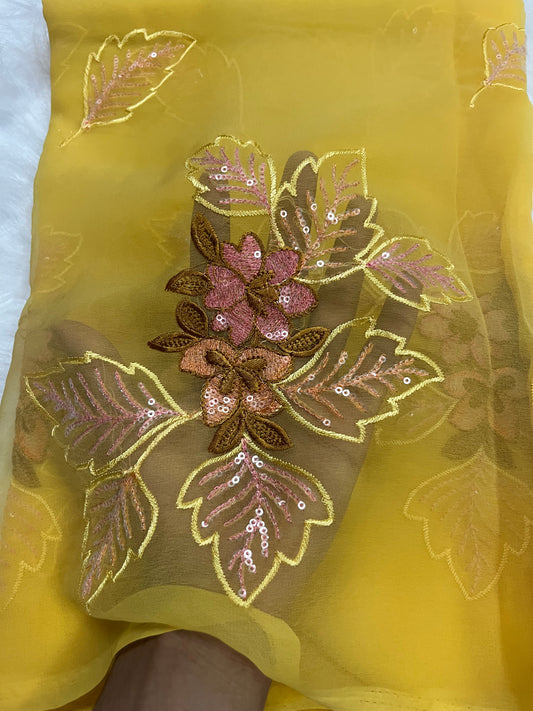 embroidary and sequence work yellow colour