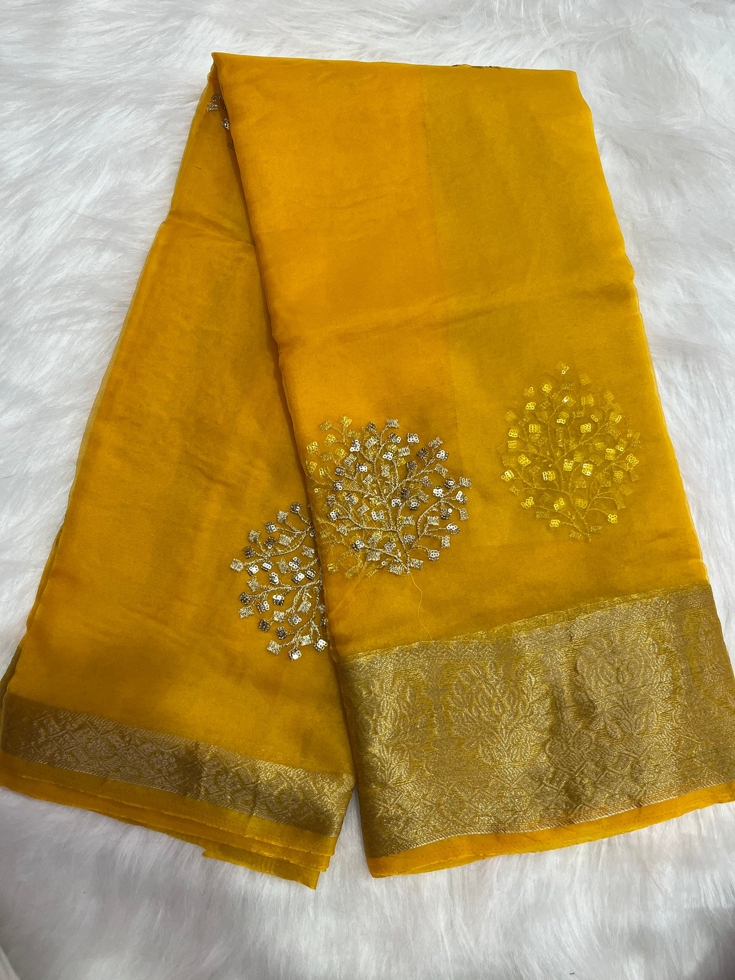 Organza zari border and butti work with blouse