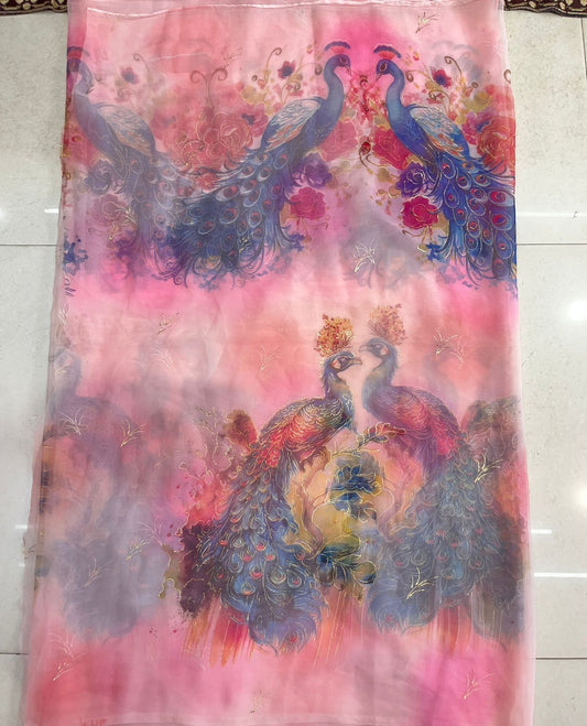 Peacock foil print saree