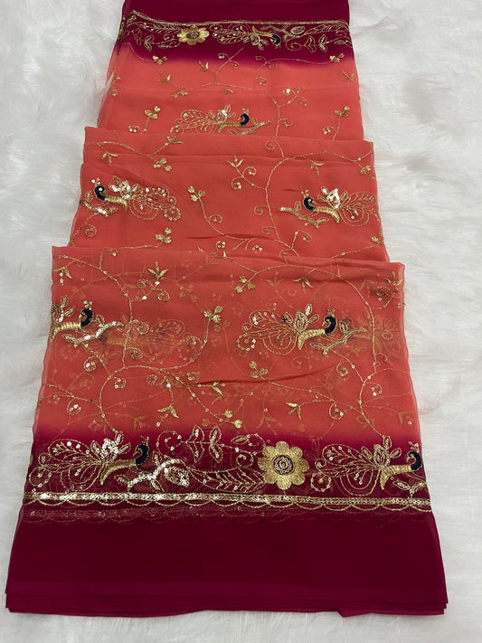 bidami and red border mor jaal saree