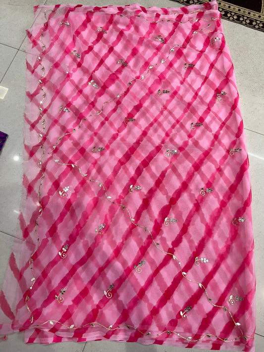 Gota pitan pink lehariya saree🎀💕